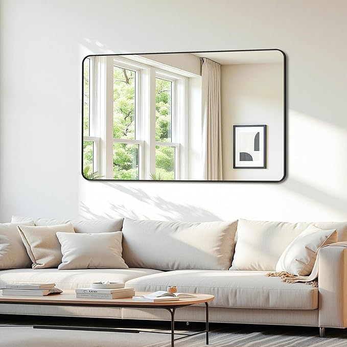 Bathroom Mirror 60" x 36", Large Rectangle Wall Mirror, Black Metal Frame Wall Mounted Mirrors for Bathroom, Vanity, Bedroom, Entryway Decor(Horizontal/Vertical)