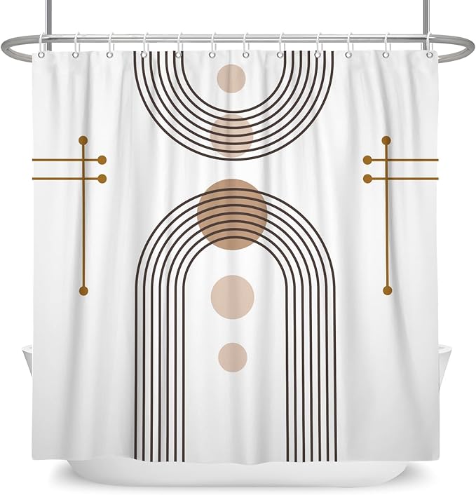 Mid Century Boho Shower Curtain Abstract Arch Sun Rainbow Modern Minimalist Geometric Aesthetic Shower Curtains for Polyester Fabric Bathroom Decorations 48x72 inch
