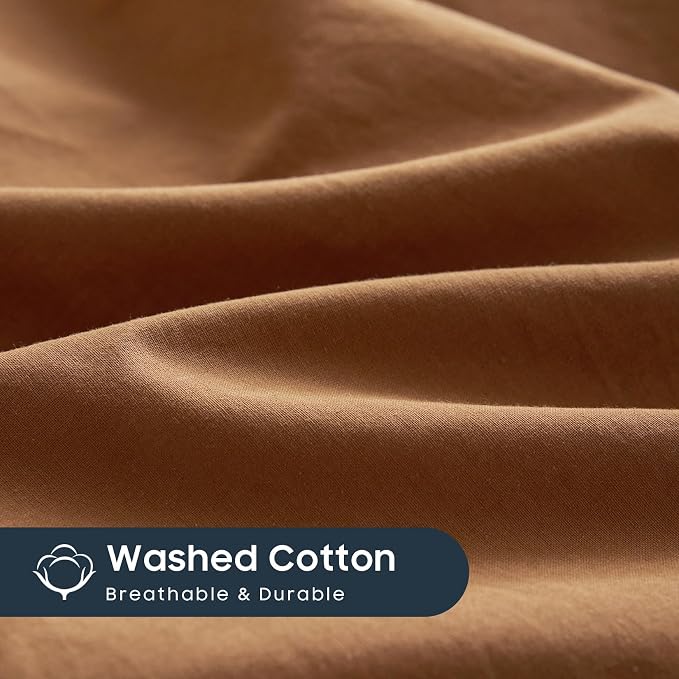 Wake In Cloud - Cotton Duvet Cover Set, 100% Washed Cotton, Linen Like Textured, Breathable Durable Comfy Farmhouse Neutral Bedding Set, 3 Pieces, Terracotta, King Size