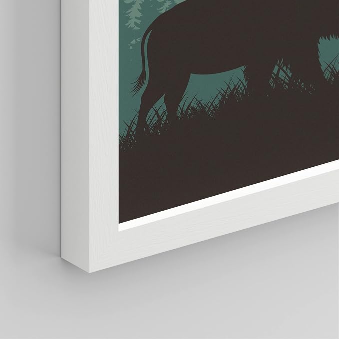 SIGNWIN Framed Country Farmhouse Vibrant Bison Wall Art, Set of 4 Silhouette Animals Wall Decor Prints, Wilderness Nature Wall Décor for Living Room, Bedroom - 11"x14" White