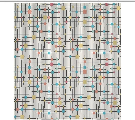 Mid Century Shower Curtain,Retro Atomic Geometric Abstract Iconic Pattern Bathroom Curtain Polyester Waterproof Fabric Decor 66x72in（168x183cm）