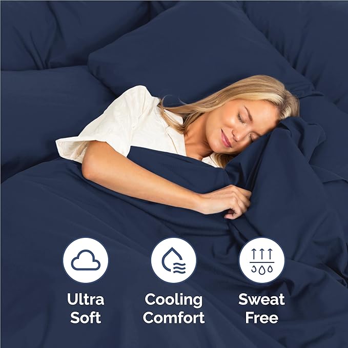 Full Size 4 Piece Sheet Set - Comfy Breathable & Cooling Sheets - Hotel Luxury Bed Sheets for Women & Men - Deep Pockets, Easy-Fit, Extra Soft & Wrinkle Free Sheets - Navy Blue Oeko-Tex Bed Sheet Set
