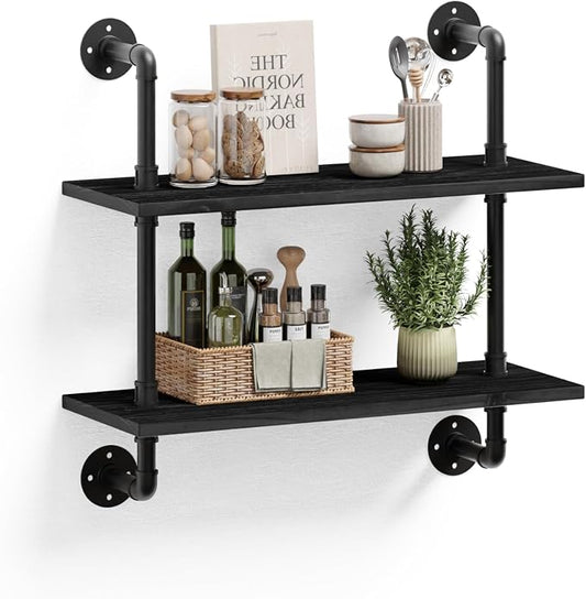 HDDFER Bathroom Floating Shelves for Wall - Industrial Pipe Shelving Shelves Wall Mounted Shelf 24 in Over Toilet Farmhouse Home Decor Display Bookshelf Black