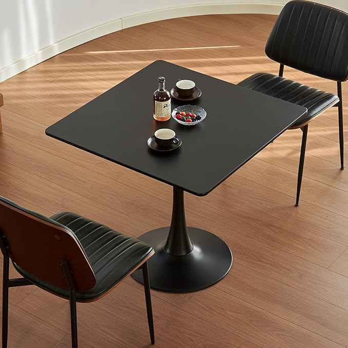 Square Dining Tulip Table for 4, Mid-Century Modern Table with Sturdy Metal Pedestal for Kitchen, Bistro, Cafe, Leisure (Black, 31.5 INCH)