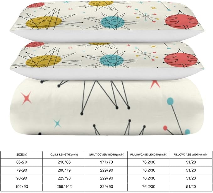 Mid Century Duvet Cover Queen Retro Atomic Bedding Set, Rainbow Grid Comforter Cover Vintage Fifties 1950s Bed Set，Abstract Art Bedding 3 Piece (1 Duvet Cover 86"x70" + 2 Pillow Sham 20"x30")