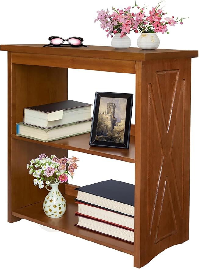 Rustic Bedside Table with Storage Shelf, Wood End Table for Bedroom & Living Room, Narrow Farmhouse Side Table, Modern Nightstand for Bedroom, Living Room and Office (Brown)
