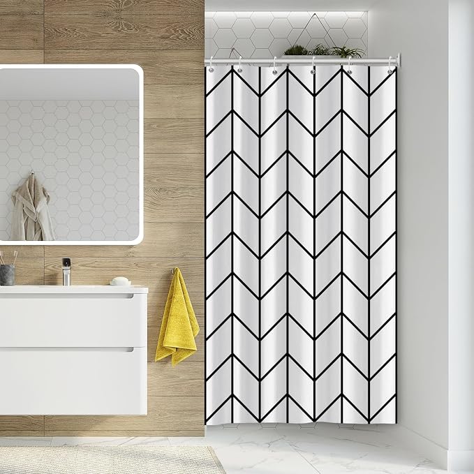 Boho Herringbone Shower Curtains Black White Zig Zag Geometric Bathroom Curtain Minimalist Abstract Polyester Shower Curtain Sets for Bathroom Extra Long 54x72 in with 10 Hooks