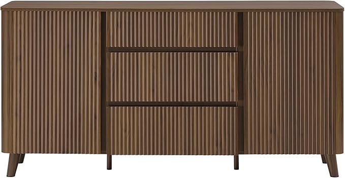 CHITA 62" Sideboard Buffet Cabinet with Storage, Living Room Accent Cabinet with Drawers, Doors and Adjustable Shelves, for Bar, Kitchen, Walnut