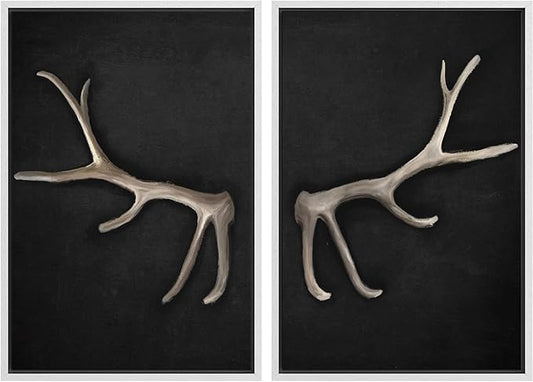 MUDECOR Framed Canvas Print Wall Art Rustic Antler Minimalist Antler Illustrations Modern Art Decorative Bohemian Colorful Chic for Living Room, Bedroom, Office - 24"x36"x2 White
