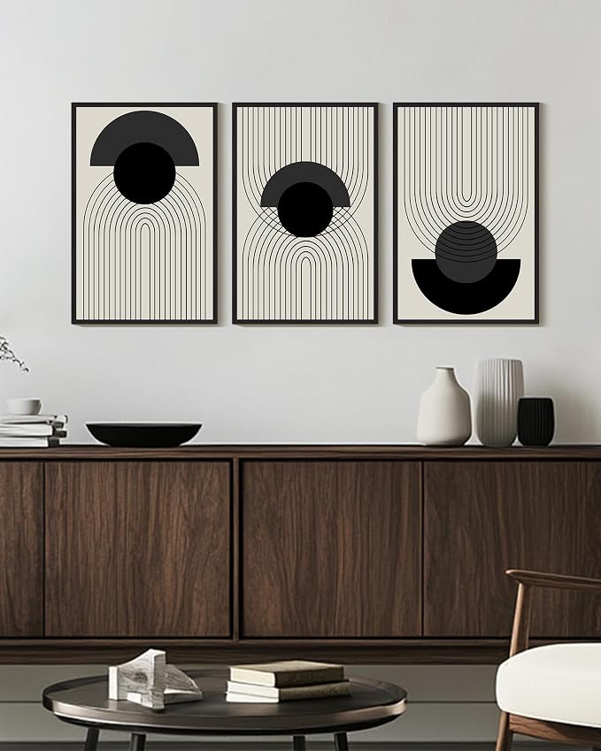 Drsoum Black Boho Wall Art Framed Modern Decor Bohemian Wall Decor Abstract Geometry Lines Prints Ready to Hang 16x24in Black Framed