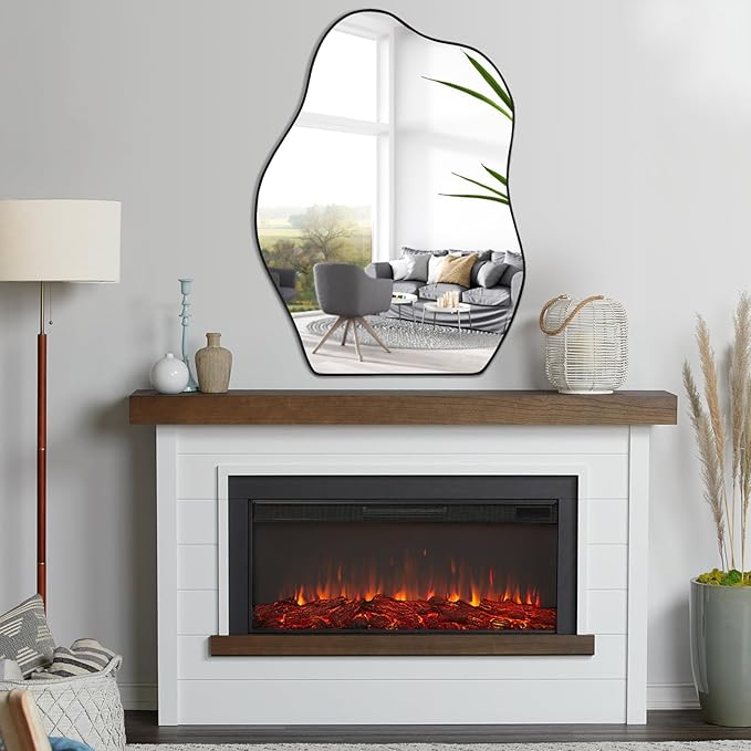 POZINO Irregular Mirror, Asymmetrical Mirror, Black Squiggly Mirrors, Morden Unique Shape Mirrors for Bathroom Living Room Bedroom Entryway Home Decor, 32"x24"