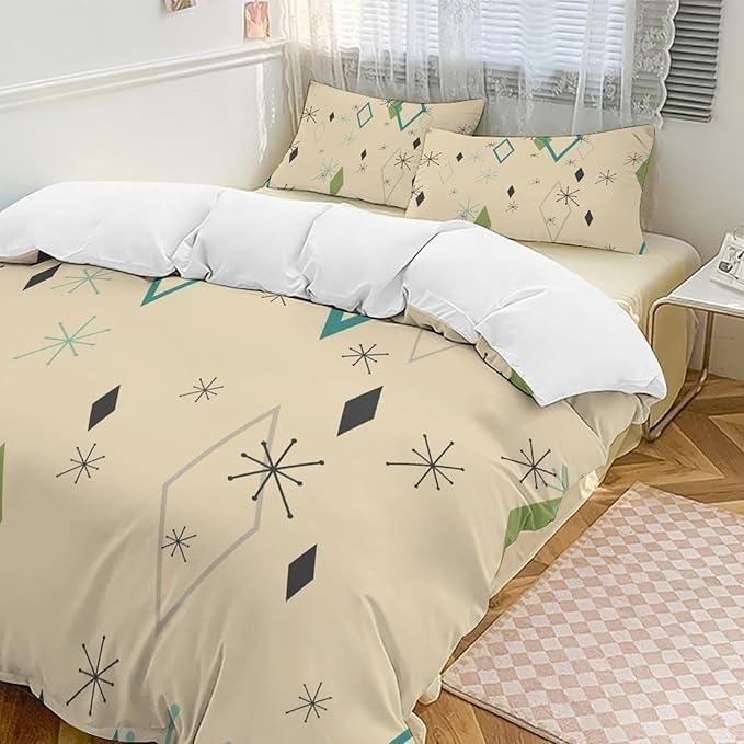Modern Mid Century Duvet Cover, Vintage Geometry Bedding Sets Soft Comforter Cover，Aesthetic Abstract Art Bedding 3 Piece (1 Duvet Cover 79"x90" + 2 Pillow Sham 20"x30")