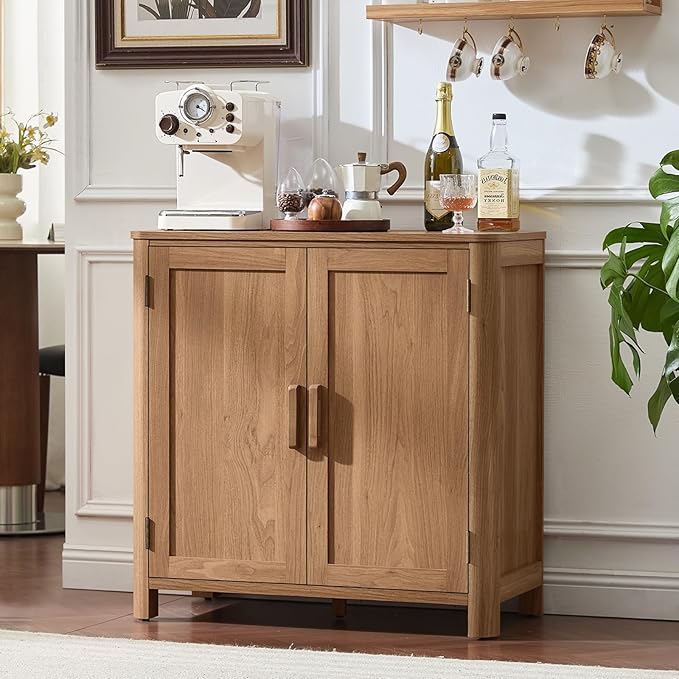 Joaxswe Sideboard Buffet Cabinet with Storage, 31.5" Arc-Shaped Credenza with 2 Doors & Adjustable Shelves, Mid Century Modern Coffee Bar Storage Cabinet for Kitchen, Living Room, Entryway, Darkwood