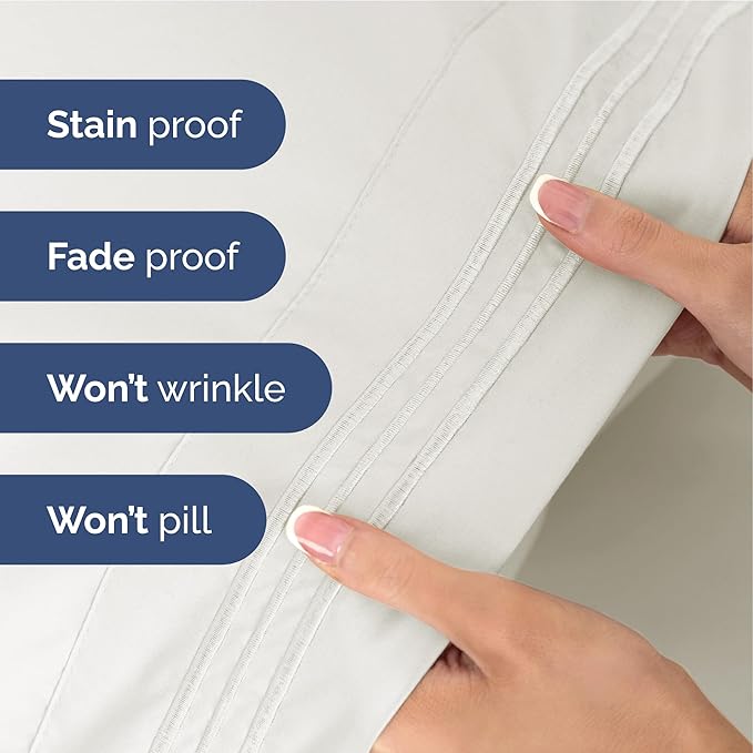 Hotel Luxury Durable Bed Sheets - Full Size 4 Piece Sheet Set - Extra Soft, Breathable & Cooling - Deep Pockets, Easy-Fit & Wrinkle-Free - Antique White Oeko-Tex
