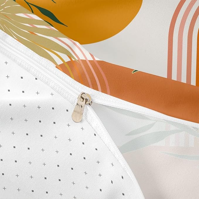 Erosebridal Geometric Leaves Comforter Cover Full for Kids Boys Girls,Mid Century Orange Duvet Cover,Botanical Minimalist Bedding Set,Abstract Modern Bed Set 3 Pcs Bedroom Decor