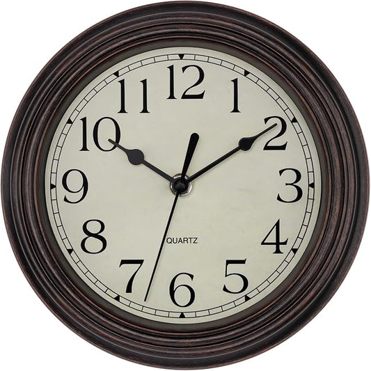 Foxtop 9 Inch Wall Clock Battery Operated Silent Non-Ticking Small Classic Vintage Retro Wall Clock Decorative for Kitchen Living Room Home Office (Bronze)