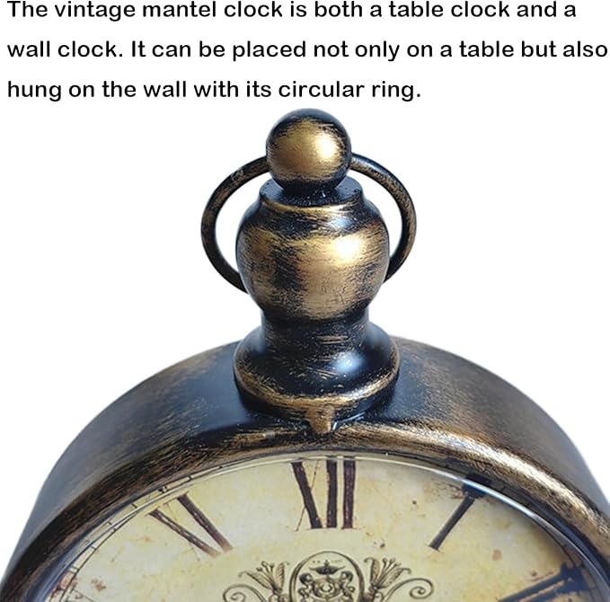 HZDHCLH Vintage Table Clock Battery Operated,Retro Mantel Clock for Living Room Fireplace Decor,Silent Metal Desk Clock (Brass)
