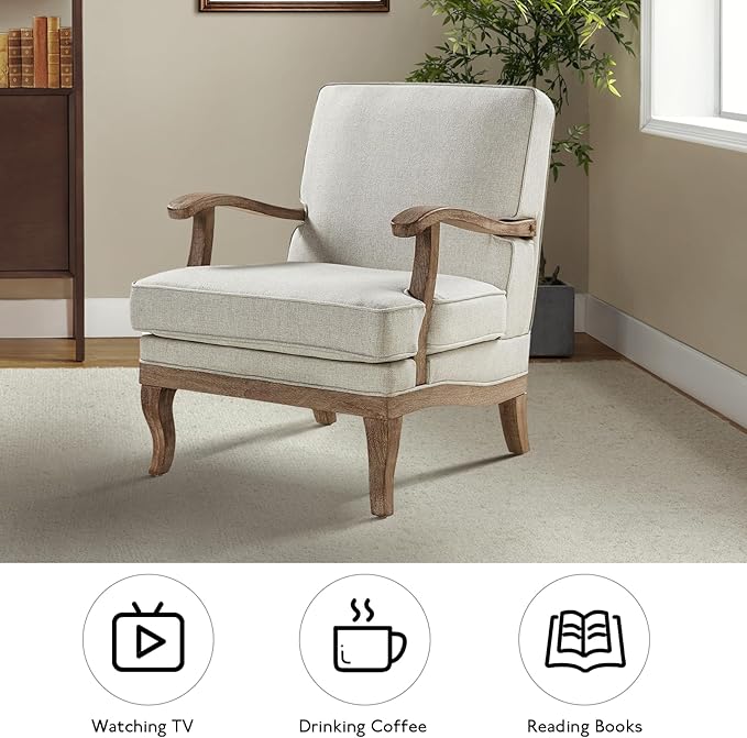HULALA HOME Mid-Century Modern Accent Chair, Upholstered Lounge Arm Chair with Solid Wood Legs and Armrest, Removable Cushion Comfy Retro Reading Armchair for Living Room, Bedroom, Balcony, Pewter