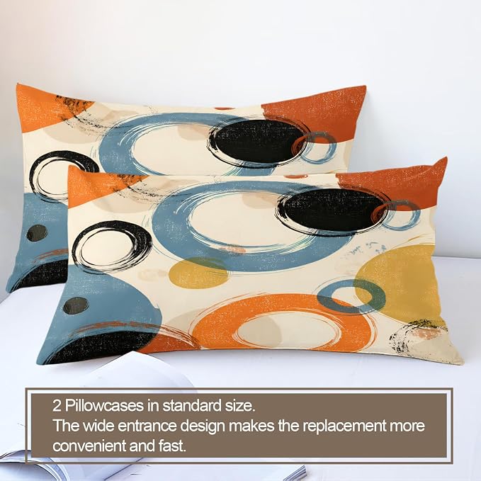 Retro Dirt Duvet Cover California King, Abstract Circle Geometry Art Bedding Set 3 Piece Bedroom Decor Farmhouse Comforter Cover with Zipper Ties & 2 Pillowcases