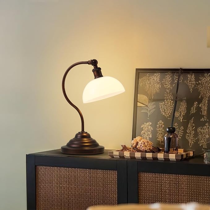 KARTOOSH Cordless LED Table Lamp, Battery Operated Desk Lamps with Swing Arm & Plastic Shade, Vintage Small Rechargeable Dimmable Light for Bedroom, Living Room, Nightstand, Oil Rubbed Bronze