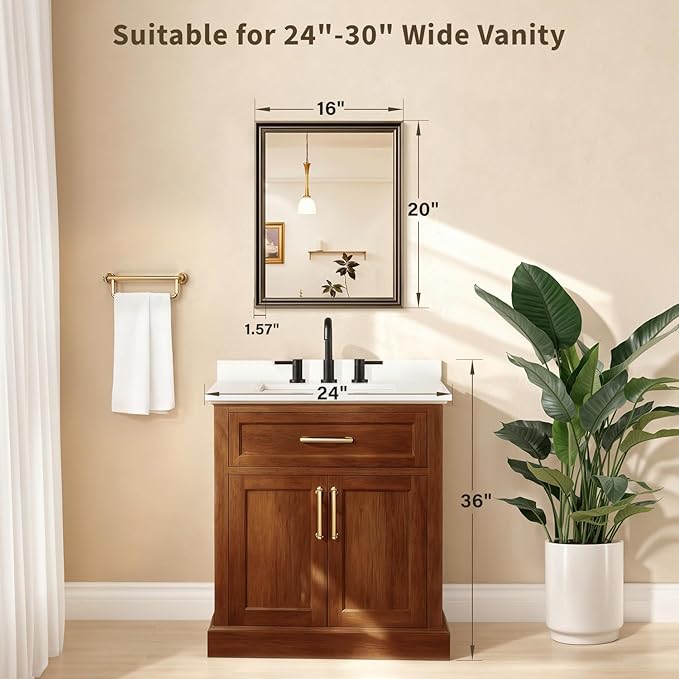 Retro Copper Effect Framed Wall Mirror, 16x20 Rectangle Mirror, Anti-desilvering Tempered Glass, Sustainable&Sturdy Frame, Anti-Rust, HD Reflection &3min Fast Setup for Bathroom Living Room