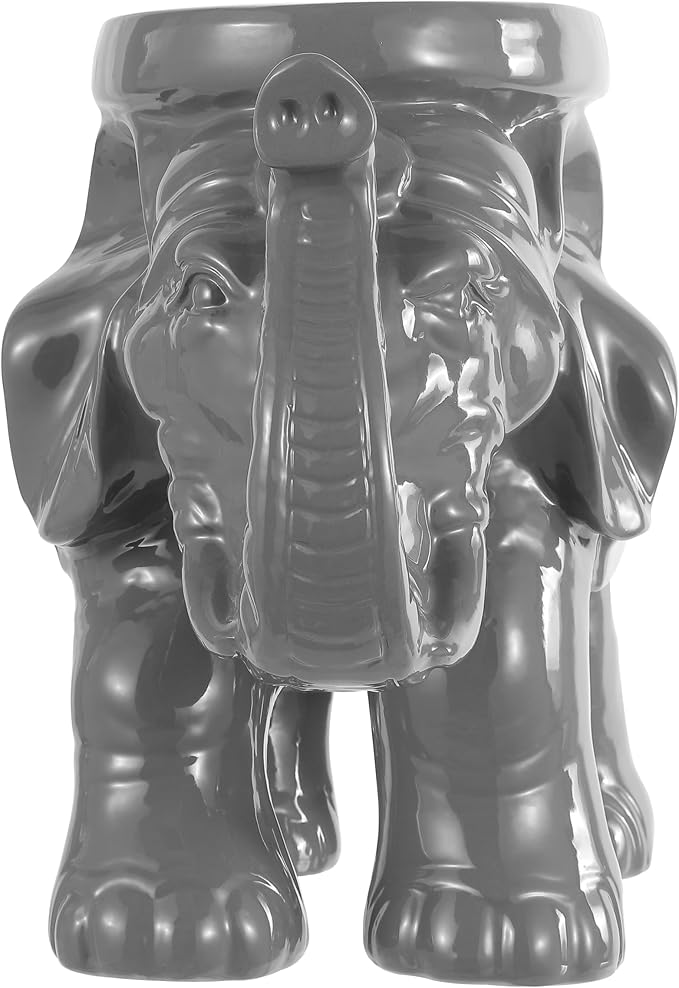 JONATHAN Y TBL1007E White Elephant 14.25" Ceramic Indoor/Outdoor Garden Stool Coastal, Contemporary, Transitional, Patio, Garden Room, Bathroom, Living Room, Gray