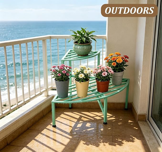 Dipion Corner Plant Stand Outdoor Metal,2 Tier Heavy Duty Ladder Plant Shelf Indoor for Multiple Plants,37.08" L x 22.83" W x 20.07" H,Mint Green