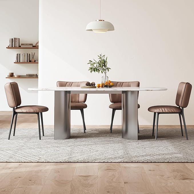 Upholstered Kitchen Dining Chairs Set of 2, Modern PU Leather Dining Chairs with Comfortable Round Seat & Metal Legs, Easy Assembly, Kitchen Living Room Lounge Restaurant, Light Coffee