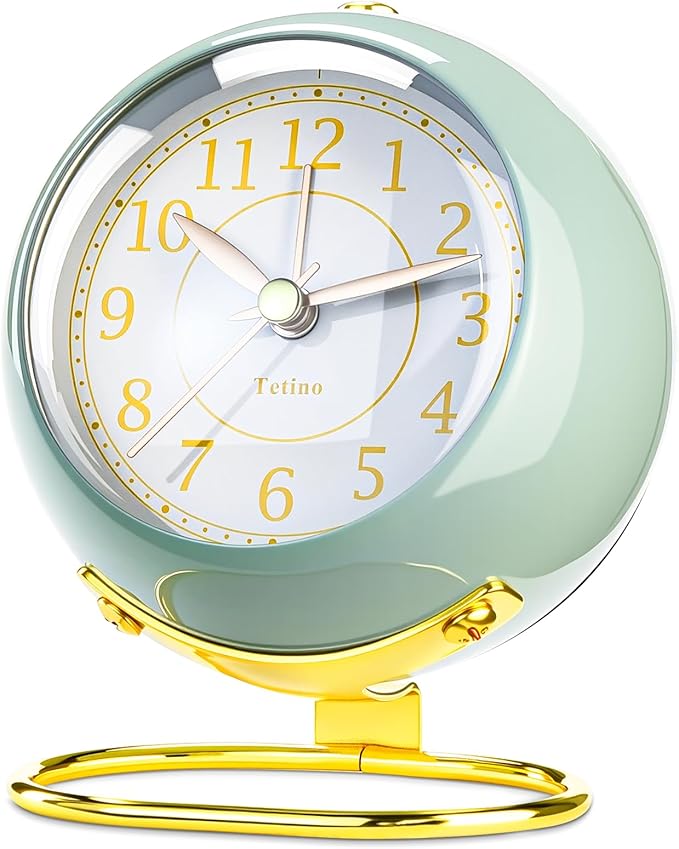 Analog Alarm Clocks,Retro Backlight Cute Simple design Small desk Clock With Night Light,Silent Non-Ticking,Battery Powered,For Kids,teens,Bedroom,travel,kitchen,Bedside Desk decor. (Nostalgic Green)