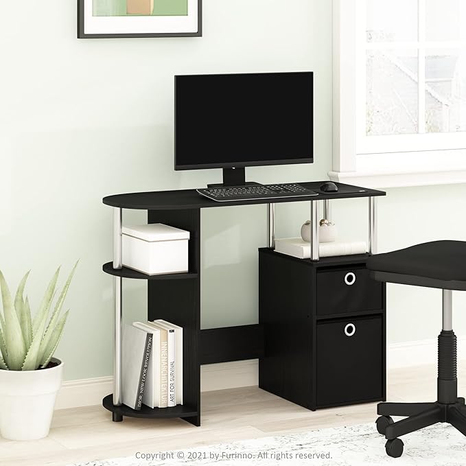 Furinno Jaya Simplistic Computer Study Desk, Americano/Chrome/Black