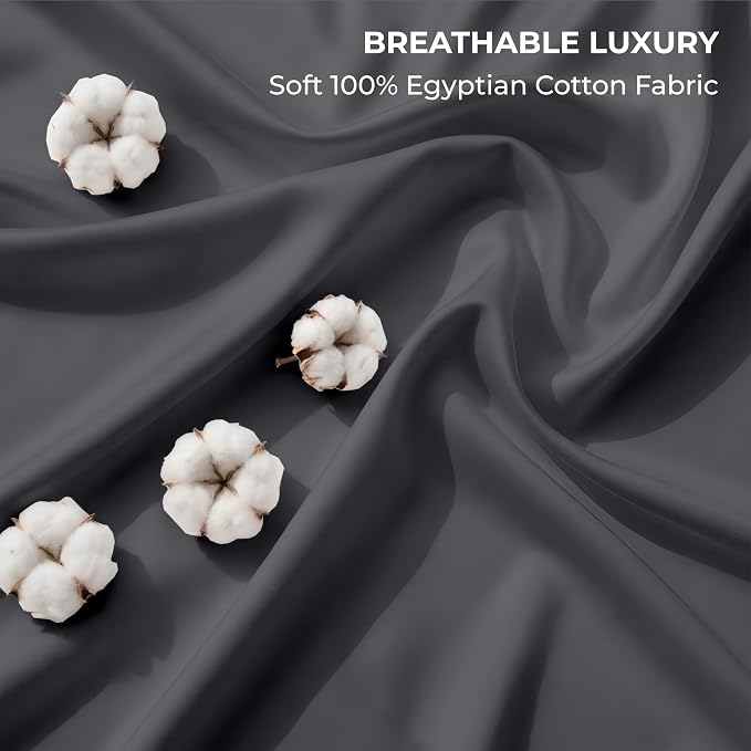 SGI bedding 100% Egyptian Cotton Sheets Queen Size – 600 Thread Count Sheets Set, Soft, Cooling, 15" Deep Pocket, Luxury Hotel Bedding, Breathable, Durable - Dark Grey