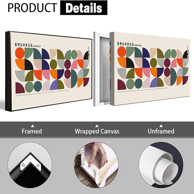 Bauhaus 1919 July-September Exhibition Vintage Framed Poster Colorful Abstract Composition Canvas Wall Art Beige Backdrop Prints For Home Bedroom Dorm Wall Decor 12x16in Framed