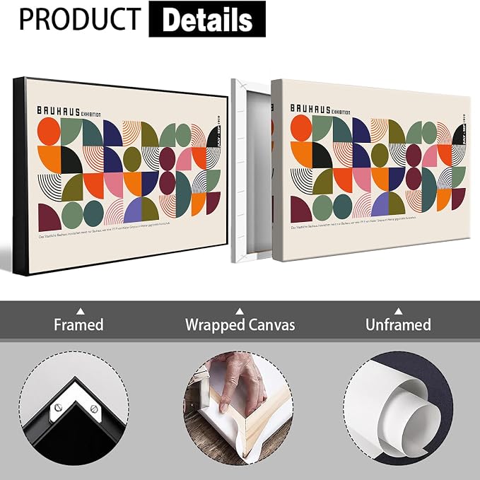 Bauhaus 1919 July-September Exhibition Vintage Framed Poster Colorful Abstract Composition Canvas Wall Art Beige Backdrop Prints For Home Bedroom Dorm Wall Decor 8x10in Framed