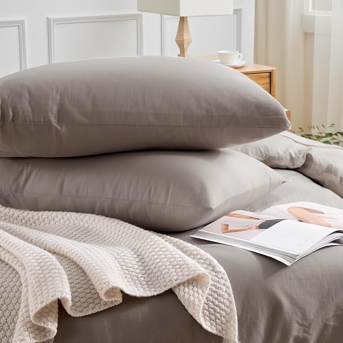 NEXHOME PRO Duvet Cover Set King Size Linen Look Organic Natural 100% Washed Cotton Duvet Cover Linen Cream Grey 3 Pieces Bedding Set with Zipper Closure, Breathable, Lightweight (No Comforter)