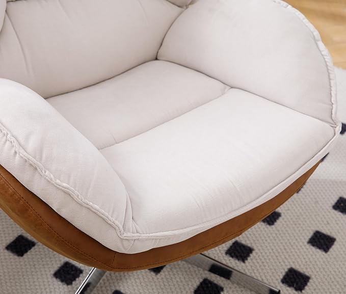 Swivel Accent Chair, Chenille Upholstered Modern Living Room Chair with Backrest 360 Degree Metal Base Armless Reading Chair for Bedroom, Beige