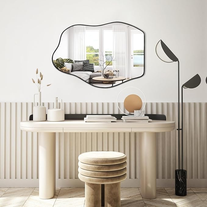 POZINO Irregular Mirror, 28"x20" Asymmetrical Wall Mirror, Modern Funky Shaped Mirrors, Abstract Frameless Mirrors for Wall Decor Living Room Bathroom Bedroom Entryway
