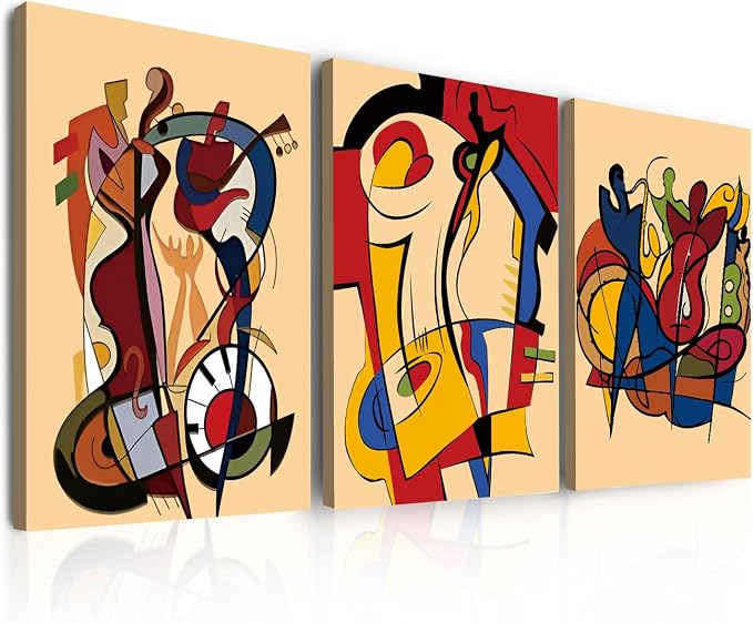 Colorful Abstract Wall Art Modern Street Graffiti Pictures Wall Decor Set of 3 Pcs, Colors Music Canvas Prints Posters Fantasy Paintings Home Artwork for Bedroom Living Room Home Decoration 12x16“