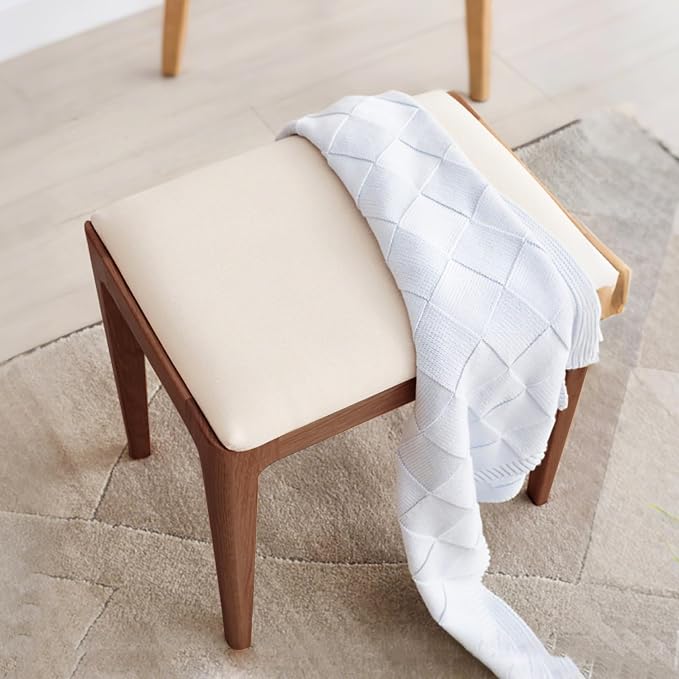 Vanity Stool, Ash Wood Vanity Chair, Wooden Chair for Vanity with Upholstered Cushions for Living Room, Bedroom, Walnut