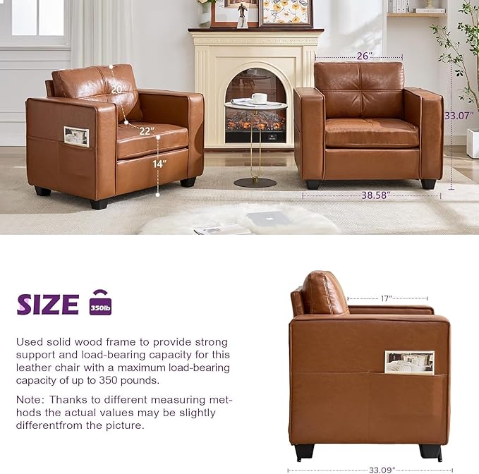 TYBOATLE Oversized Accent Chair with Ottoman, Wide Chaise Lounge Chair Indoor, Mid-Century Modern Armchair with Pockets, Leather Comfy Chairs for Bedroom, Living Room, Office