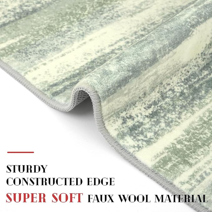 Lansny Modern Abstract Runner Rug 2x5, Sage Green Grey Washable Kitchen Runner Entryway Rug Mat Non-Slip Soft Hallway Rug Runner Thin Print Faux Wool Carpet for Bedroom Laundry Room Indoor