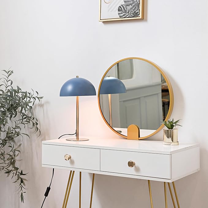 Globe Electric 52942 15" Blue Desk Lamp with Brass Accents, in-Line On/Off Rocker Switch, Ideal for Bedroom, Office Decor, Home Essentials, Reading Light, LED Bulb Compatible