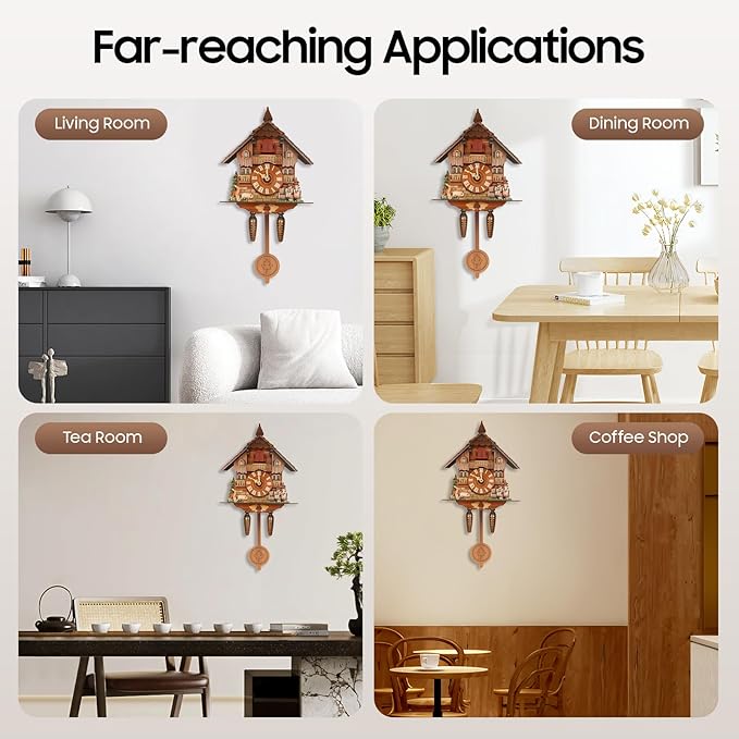 Cuckoo Clock, Retro Wooden Cuckoo Birdhouse Antique Wall Clock Forest Clock Home Decor Auto Swing with Singing Bird Vintage Chalet Design(No Battery) (Type B)