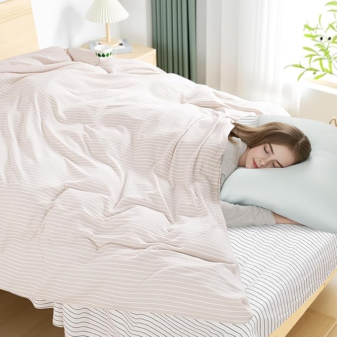 NEXHOME PRO Striped Duvet Cover Oversized King,100% Washed Cotton Bedding Set,Textured Linen Feel,Breathable,Organic,3 Piece(White Stripes 120x98)