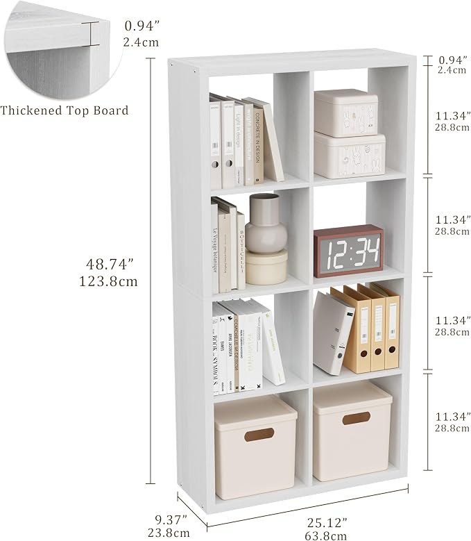 VDNEND Cube Storage Organizer Bookcase, Decorative 11 inch Open Back Cubical Shelf with Thickened Border, Display Bookshelf for Living Room, Home Office, Sturdy Room (White, 8 Cube)