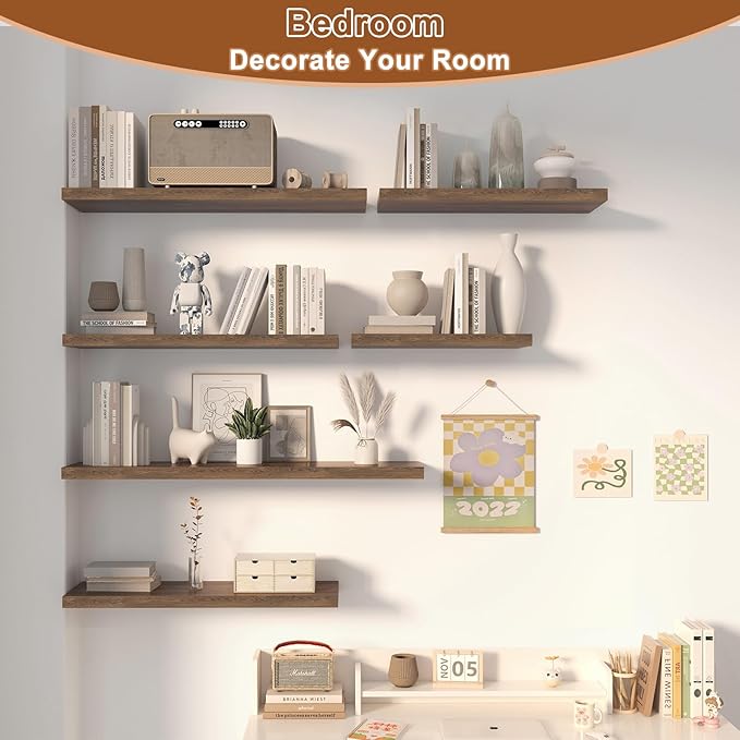 Large Floating Shelves for Wall 24" W x 12" D x 1.2" H Deep Floating Shelves 1 Pack Floating Shelf Large Storage Space Wall Mount Shelf for Living Room Kitchen Bathroom Rustic Brown