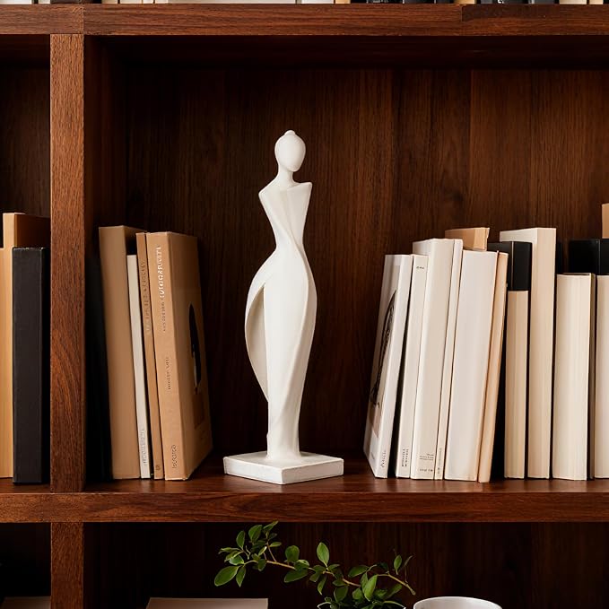 Modern Abstract Female Sculpture, White Resin Statue for Home & Office Decor, Minimalist Art for Living Room, Bookshelf, Desk
