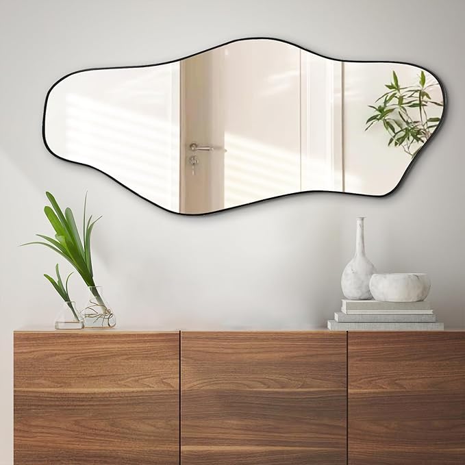 Irregular Mirror, 47.2"x21.6" Asymmetrical Wall Mirror, Abstract Frameless Mirrors Decorative, Modern Unique Shaped Mirrors for Living Room Bathroom Bedroom Hallway Entryway Fireplace