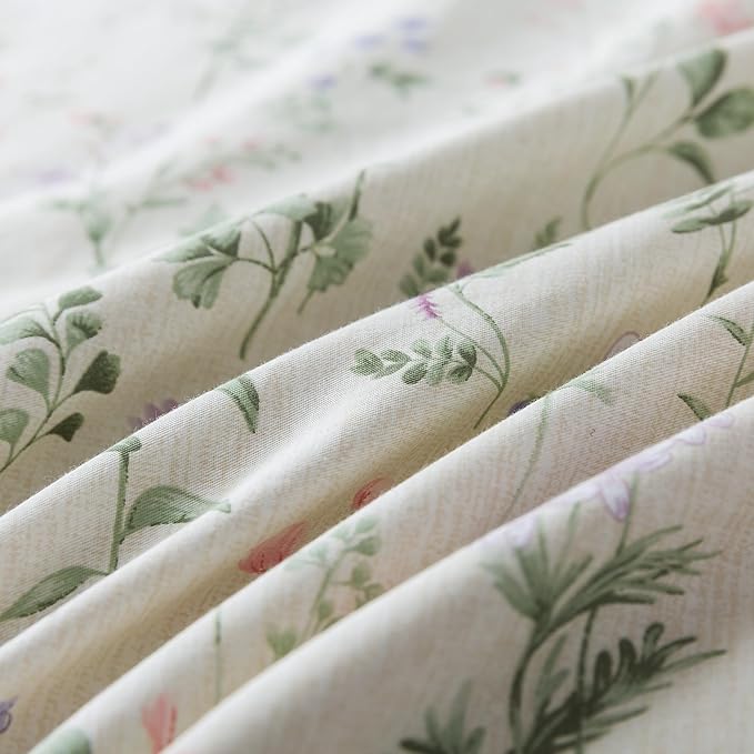 HoneiLife Floral Duvet Cover Queen - 100% Cotton Comforter Cover, Botanical Bedlinen Set for Queen Beds, 3-Piece Wildflower Comforter Cover Sets