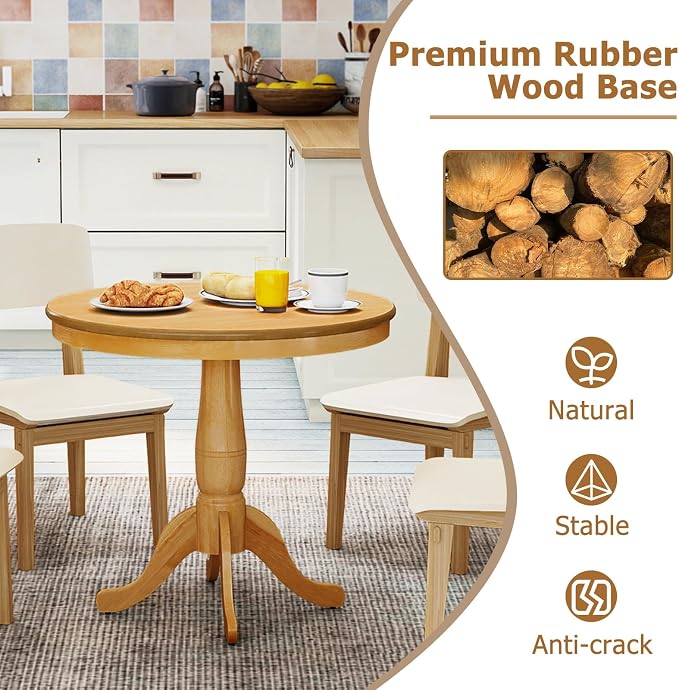Giantex Round Dining Table for 2-4 People, 32" D X 30" H Wooden Kitchen Table with Spacious Tabletop, Pedestal Base, Leisure End Tables for Bar, Kitchen, Dining Room, Restaurant, Natural