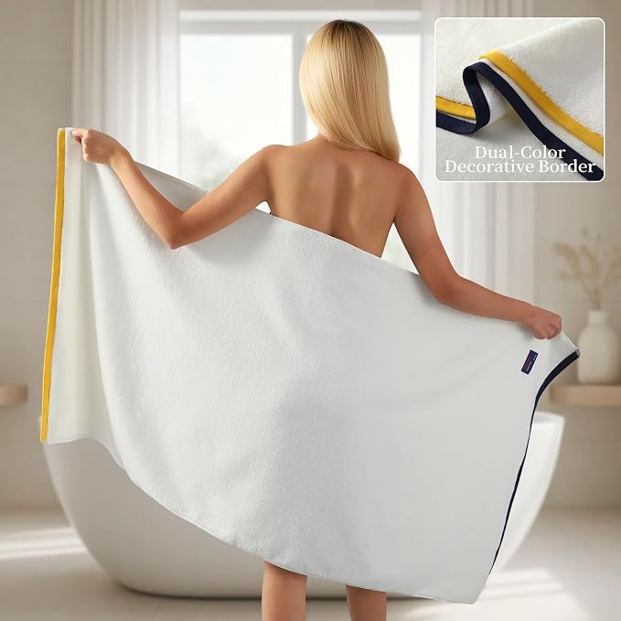REDKISS 6 Piece Bath Towel Set, 100% Cotton, Soft Absorbent 600 GSM | Includes 2 Bath Towels, 2 Hand Towels & 2 Washcloths | Quick Dry | Contrast Border Design | Bathroom | Guest Bath & Apartment